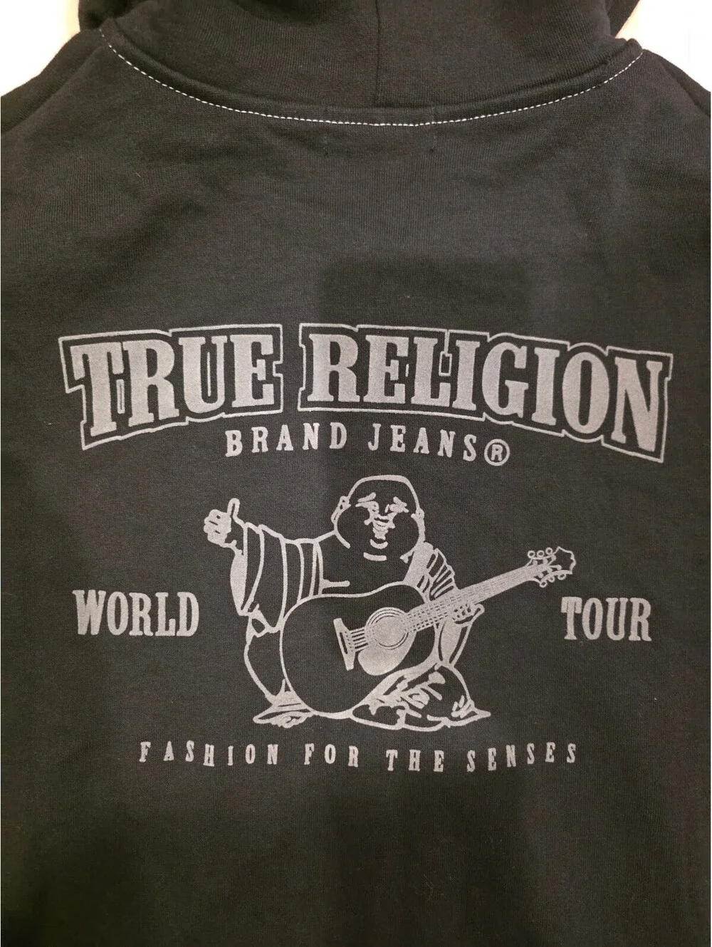 True Religion Black Full Zip Hoodie with Graphic Back XL